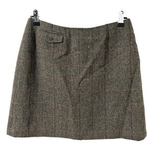 Vintage J. Crew 90s Y2K Brown Herringbone Tweed Mini Skirt 100% Wool A-Line Line